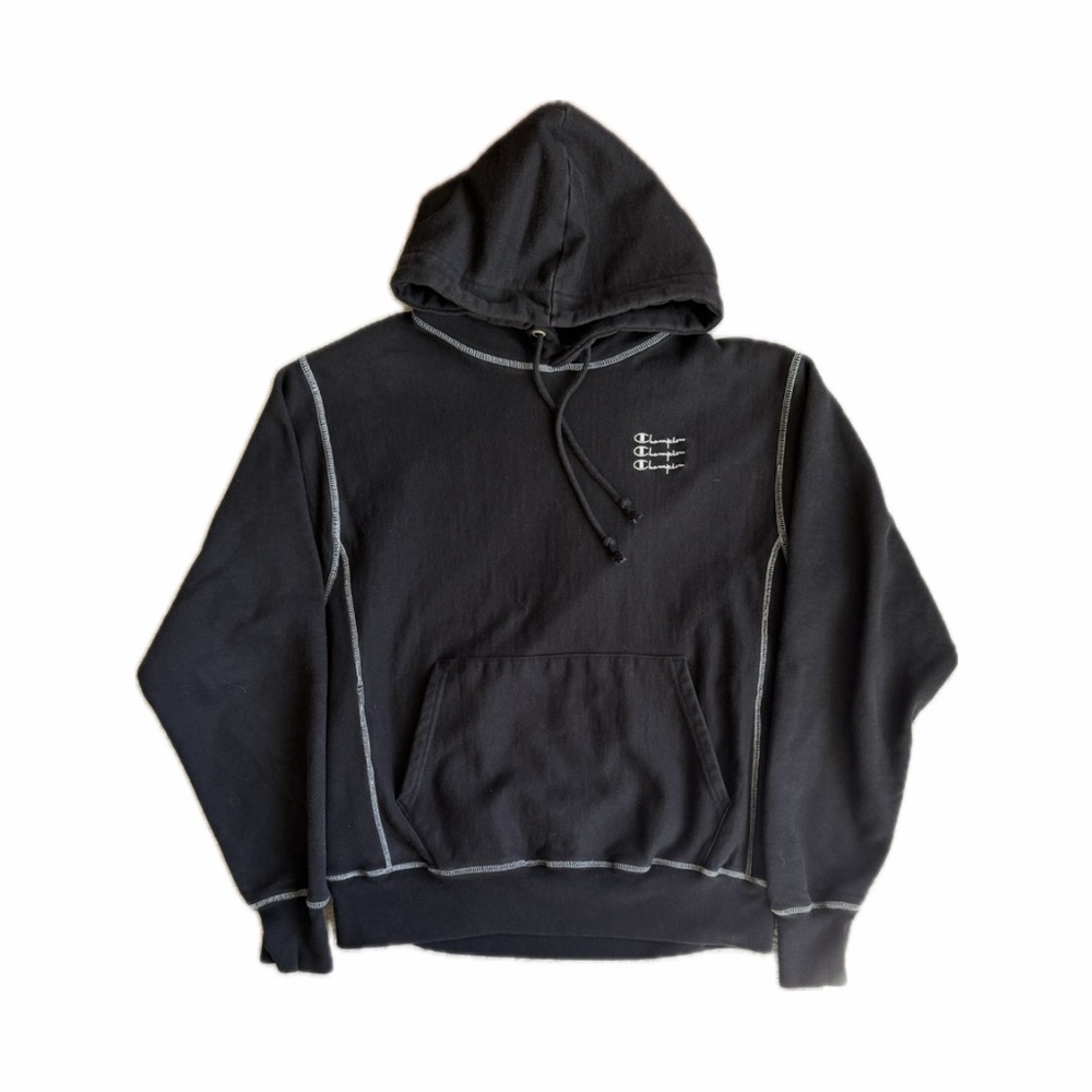 Y2K Champion Reverse Weave Black Hoodie — Size Medium